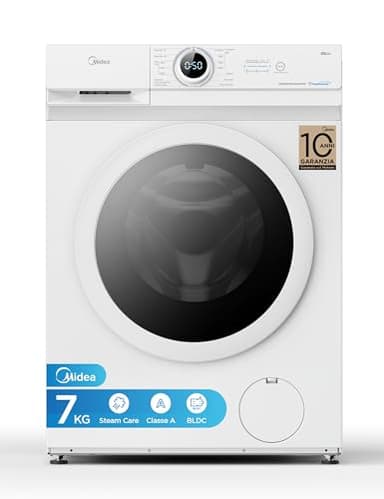 Midea MF10EW70B Lavatrice Slim Carica Frontale, 7 kg, 1400 Giri, Classe A, Vapore, Motore BLDC, Programma Rapido, Varie Temperature dell'Acqua, White