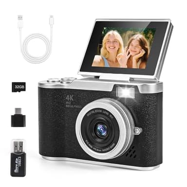 Macchina Fotografica Digitale con Scheda 32GB, 1080P 40MP Fotocamera Digitale Compatta con schermo da 2,4 pollici 180°, Fotocamere Digitali Per Bambini Adolescenti Adulto Principianti (Schwarz)