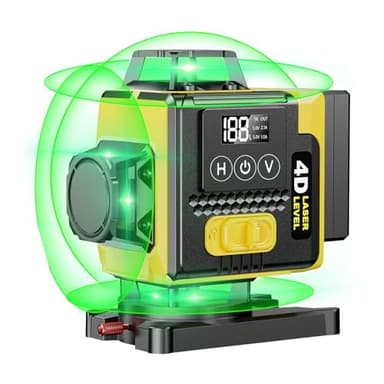 【Modalità a Impulsi】Livella Laser Autolivellante 16 Linee 4 X 360 °Verde livello laser 2 x Batterie, Ricaricabili, Telecomadon, Display Digitale a LED