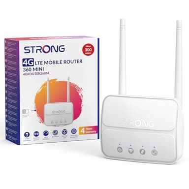 Strong Router WiFi N300 Mbps con SIM, Router 4G Cat4 LTE, Porta LAN 100 Mbps, Antenne Staccabili, Plug and Play, Supporta fino a 32 Dispositivi, USB 3.0, Rete Sicura (4GROUTER360M)
