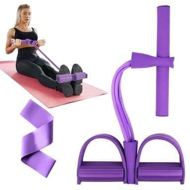 Flintronic Fascia di Resistenza a Pedale, Corda Elastica con 4 Tubi, Corda Elastica di Trazione Multifunzione, Elastico con Pedali, Allenatore Addominali per Vita/Bracci/Gambe/Dimagrante/Allenamento