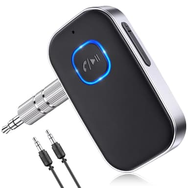 Glangeh Ricevitore Bluetooth 5.3, Bluetooth Auto Aux Cancellazione del Rumore, Autonomia di 16 Ore Amplificatori Stereo per Auto Altoparlanti/Cuffie Cablate/Chiamate in Vivavoce, Argento