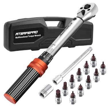 ATsafepro Chiave Dinamometrica Bici 5-25 Nm, Chiave Dinamometrica 1/4, Chiave Dinamometrica Moto Kit 72T,Precisione ± 3% con 10cm Barra di Estensione, Hex e Torx Bit