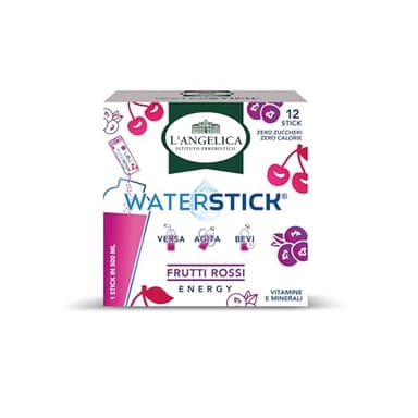 L'Angelica, Waterstick, Gusto Frutti Rossi, Energizzante, Con Vitamine e Minerali, Contro Stanchezza e Affaticamento, Zero Zuccheri & Zero Calorie, Senza Conservanti, 1 Astuccio da 12 Stick