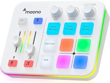 MAONO Mixer Audio, Interfaccia Audio con Pre-Amplificatore Professionale, RGB, Bluetooth, Alimentazione Phantom 48V per Live Streaming, Podcasting, Creazione di Contenuti, Gaming – MaonoCaster G1 NEO