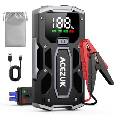 ACEZUK Avviatore Batteria, 6000A Avviatore di Emergenza per Auto/Moto(7.0L Gas or 5.5L Diesel) Starter Batteria Portatile Jump Start con LED/LCD Booster Avviamento