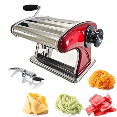 SHILINTONG Macchina per fare la pasta, Tagliatella manuale della famiglia che fa la macchina della pressa perfetta per gli spaghetti fettuccini lasagna gnocco pelle manovella in acciaio inox rosso