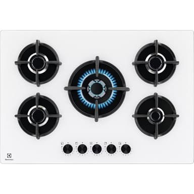 Electrolux Piano Cottura Gas EGG75372W Serie 600 Gas on Glass 75cm da Incasso, 5 Fuochi, Bruciatore Rapido, Bruciatore Wok, Precisa Regolazione della Fiamma, Sicurezza Sicurgas, 590x520cm, Bianco