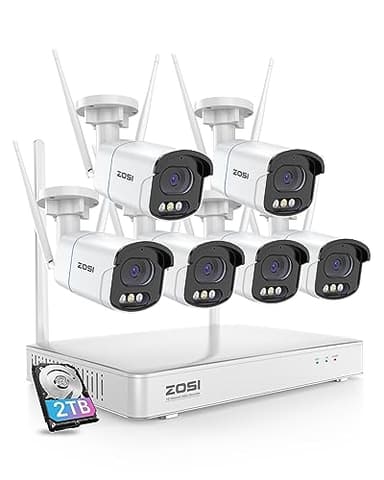 ZOSI 4MP Kit Videosorveglianza WiFi Esterno, 6X Telecamera Bullet, H.265+ 8CH 2TB NVR, Visione Notturna a Colori, Rilevazione di Persone, Audio Bidirezionale, Allarme Intelligente
