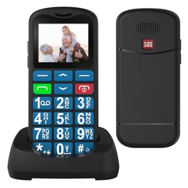 Telefono Cellulare per Anziani, Facile da Usare con Tasti Grandi, Volume Alto, Funzione SOS, Doppio SIM, Base di Ricarica, Chiamata Rapida, Torcia, Sveglia, 800mAh Batteria, Blu