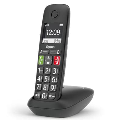 Gigaset E290, Telefono Portatile con Suonerie Forti, Numeri Grandi e Audio Potenziato, Tasti di Chiamata Rapida, Vivavoce con Volume Regolabile, Nero [Versione Italiana]