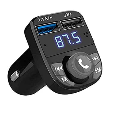 QUMOX Caricabatteria da Auto per chiamate in Vivavoce, Ricevitore Radio trasmettitore FM Bluetooth Senza Fili, Adattatore Stereo per Musica Audio Mp3, Caricatore con Doppia Porta USB