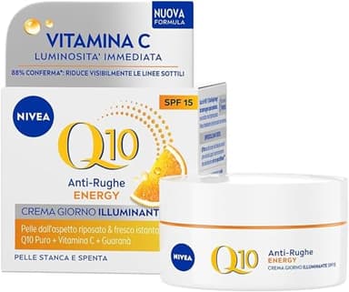 NIVEA Q10 Anti-Rughe Energy Crema Giorno Illuminante SPF 15 50 ml, Crema viso antirughe, energizzante e idratante, Crema viso Vitamina C arricchita con Coenzima Q10 e Guaranà