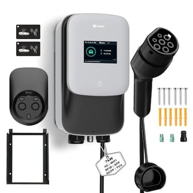 GONEO Wallbox 7kW Stazione di Ricarica 8A-32A per Veicoli Elettrici 230V Monofase OCPP con cavo da 5m con Scheda RFID IP65 IK10 Protezione 4G Wi-Fi APP Carica Appuntamento