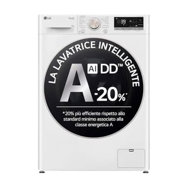 LG AI DD F4R7013TSWG Lavatrice 13kg, a Carica Frontale, Serie R7, Lavatrice Classe A -20%, 1400 giri, TurboWash 360, Vapore su 7 Programmi, Wi-Fi, Inverter Direct Drive, Libera installazione, Bianco