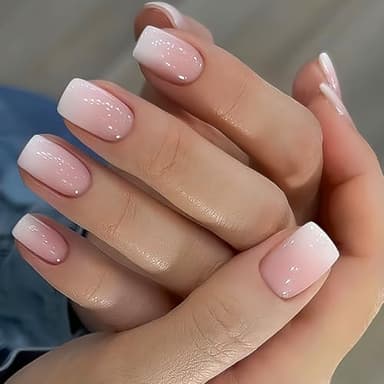 24 Pezzi Press On Nails Corto, Quadrato Finto Unghie Press On Gel French Fake Nails Riutilizzabili Copertura Completa, Unghie Finte Adesive Acrilico per Donne e Ragazze (Naturale)