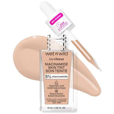 Wet n Wild Bare Focus Niacinamide Skin Tint, Fondotinta Leggero con Formula Modulabile, Arricchito con Acido Ialuronico e Vitamina E per un Look Radioso, Natural Light