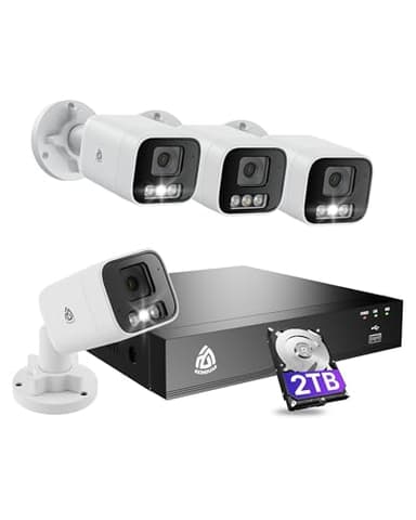 AKINGUAR 5MP PoE Kit Videosorveglianza Esterno, 4K NVR 8CH 2TB + 4x 5MP Telecamere, Rilevamento Intelligente di Uomo/Veicolo, Audio Bidirezionale, Visione Notturna a Colori 30m, Registrazione 24/7