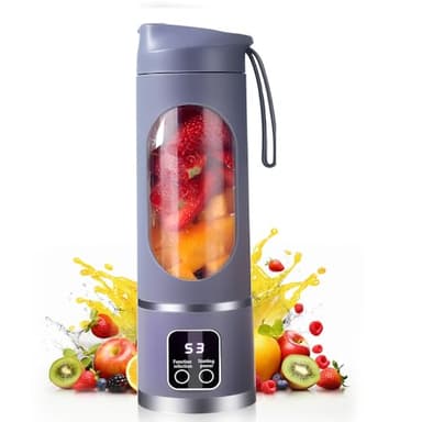 Ubdrud - Frullatore portatile a 12 lame, per frullati e frullati, 450 ml, mini mixer con display a LED, ricaricabile, per casa, sport, esterni, viola