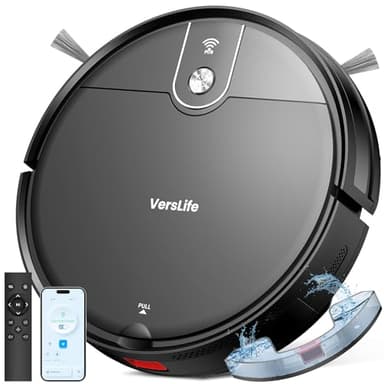 VersLife L6 Robot Aspirapolvere e Lavapavimenti 2 in 1, 4000Pa, Controllo con App, Telecomando e Alexa, Autonomia 120 Minuti, Silenzioso, Auto-ricarica, per Pavimenti Duri, Tappeti e Peli di Animali