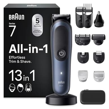 Braun Rifinitore All-In-One Series 7, Rasoio Elettrico Barba E Capelli 13In1, Lama ProBlade, Rasoio Elettrico Corpo Uomo, Taglia Peli Naso, 120 Min. Autonomia, Pettini Aree Sensibili, Wet&Dry, AIO7565