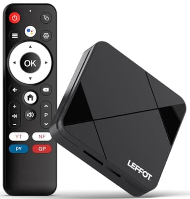 LEFFOT Android 14.0 TV Box 2025, RK3518 4K Ultra HD TV Streaming Device, 2GB RAM + 16GB ROM, Smart TV Box con Controllo Vocale, 2.4G & 5G WiFi 6, BT 5.4, USB 3.0, Rockchip RK3518 Quad Core A53 ﻿ ﻿