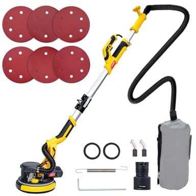 HYCHIKA Levigatrice per Muro, Levigatrice per Muro con Aspiratore, Giraffa per Carteggiare Muri, Smerigliatrice per Muro Cartongesso, Con luce LED, 6 velocità, retrattile e ripiegabile