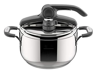 Lagostina Briosa LagoeasyUp Pentola a Pressione in Acciaio Inox 18/10 con Apertura Facile, Fondo Lagofusion e Valvola a Due Pressioni, Pentola a Pressione per Induzione e Gas, Capacità 5L