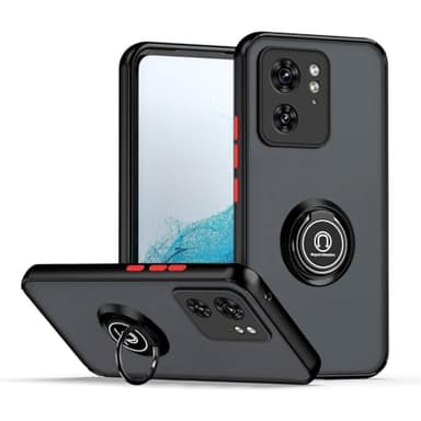 UPLAI Cover per Motorola Edge 40 5G, Ultra Sottile Antiurto Custodia con Supporto Magnetico Squillare, PC + Morbido TPU Bumper Moda Glassato Caso.(Nero Rosso)
