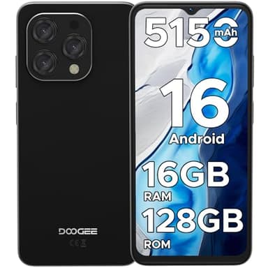 DOOGEE N55 Android 16 Smartphone, 16GB+128GB/2TB TF, 90Hz 6.56" HD+Display Telefono, UNISOC T7200, 13MP+8MP Camera Cellulare, 5150mAh Batteries Telefoni, 4G Dual SIM/Widevine L1/Face Unlock, Nero