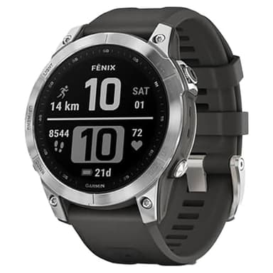 Garmin gēnix 7 Smartwatch, Touchscreen, +30 Sport, GNSS multibanda, Cardio, SpO2, Mappe, Musica, Garmin Pay, Autonomia 18 giorni, Argento/Grafite, 47mm, Display 1.3"