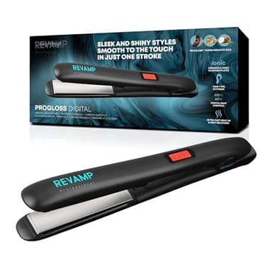 REVAMP Progloss Digital, Piastra per Capelli Professionale in Ceramica con Tecnologia Ionica per Ottenere Capelli Lisci o Ricci, Infusa in Oli Liscianti Progloss, Temperatura 80°C - 235°C, Nero