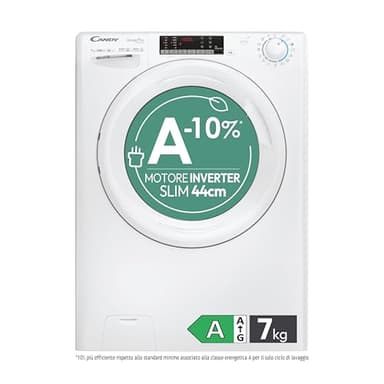 Candy Smart Pro Inverter Lavatrice SLIM 7 Kg, 1300 Giri, Motore Inverter Speed Drive, Wi-Fi + BLE, Programmi Rapidi, Classe A-10%, 85 x 60 x 45 cm (AxLxP), CO4 374TWM6/1-S