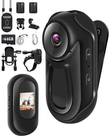 NNYYMH 1080P Bodycam Min con Scheda SD 64GB, Action Cam con Schermo Touch HD, Autonomia 120 Minuti, Grandangolo 120°, Clip Posteriore 360°, Visione Notturna a Infrarossi, Dashcam Telecamera moto