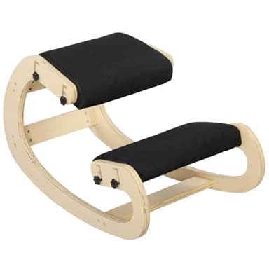 HOMCOM Seduta seduta Ginocchia, seduta ergonomica in legno a dondolo, sedia al ginocchio regolabile per ufficio a casa, migliorare la postura, mal di schiena, nero