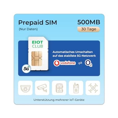 EIOTCLUB SIM Prepagata per LTE telecamera, fototrappola, 4G router, Supporta i network Vodafone, Wind, Iliad e Windtre. Carta SIM solo dati, 5G alta velocità， senza contratto, senza registrazione.