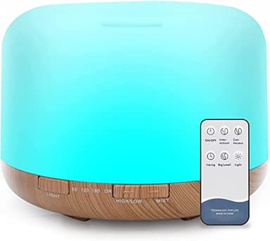 TENEVEAMO 500ml Diffusore di Oli Essenziali, Senza BPA Umidificatore ad Ultrasuoni con Telecomando - Spegnimento Automatico Senza Acqua