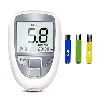 3 in 1 Tester del colesterolo Totale dell'acido urico del glucosio Tester Multifunzione Macchina del Monitor del glucosio Kit di Test del diabete Facile da Usare con misuratore, 25 Zucchero nel