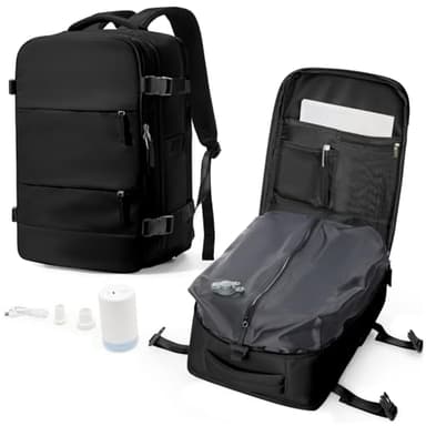 VENATIN Zaino da Viaggio con Sottovuoto con Pompa Zaino Easyjet 45x36x20 baggalio mano Sottovuoto con Compressione per uomo e donna, Nero