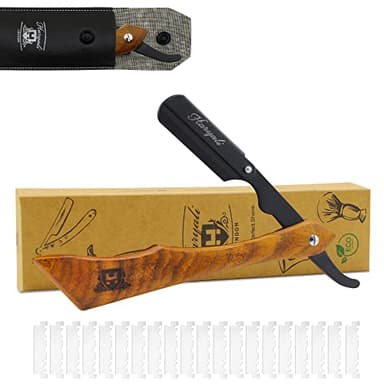 Haryali London Rasoio Mano Libera - Lama Barba Rasoio A Mano Professionale Libera Con Lamette Da Barba E Custodia Protettiva Rasoio Da Barbiere Legno Chiaro