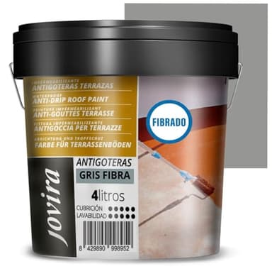 JOVIRA PINTURAS Pittura Impermeabilizzante Antigoccia per Terrazze con Fibra. Evita perdite su tutti i tipi di coperture e terrazze. (4 Litri, Grigio con Fibra)
