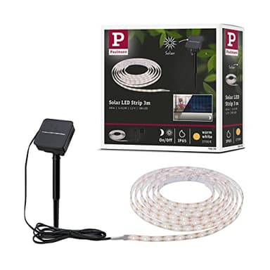 Paulmann 78896 - Striscia LED solare, 3 m, con sensore crepuscolare e batteria IP44, 0,3 W, 48 lm, 60 LED/m, 2700 K, bianco caldo, nero, plastica