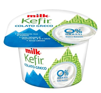 Milk Kefir Colato Greco Senza Lattosio Bianco Naturale, 0% Grassi, Senza Zucchero - Con Fermenti Lattici, Naturalmente Ricco di Proteine, Fonte di Calcio, Vitamine B2 e B12 (150g)
