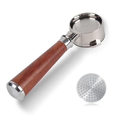 CAPFEI Portafiltro senza fondo, 51 mm, compatibile solo con DeLonghi Dedica EC680/EC685/EC885 con 3 orecchie e manico in legno, filtro Basket 0,3 mm Pores | Bonus 51 mm Puck Screen