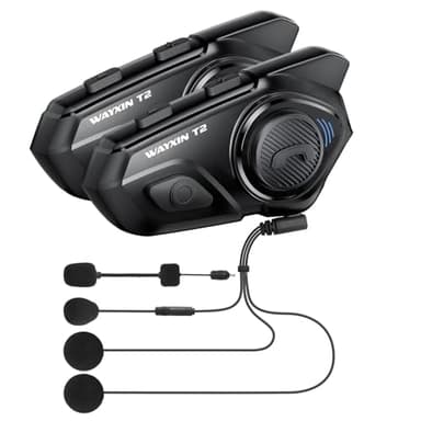 WAYXIN T2 Interfono Moto Auricolare 300M Sistema di Comunicazione con Wireless Bluetooth 5.1 IPX7 Impermeabile Cancellazione del Rumore DSP&CVC HiFi/Voce AI Interphone Casco Moto Auricolare(Due)