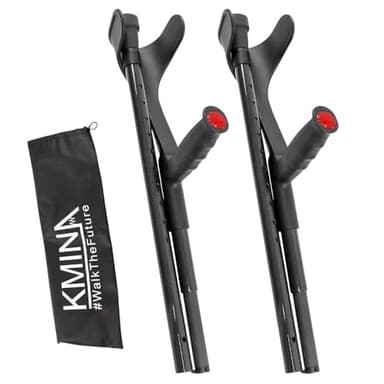 KMINA - Stampelle Ortopediche Regolabili in Fibra di Carbonio (x2 Unità), Canadesi Antiscivolo, Leggera - Prodotto in Europa - Modello PRO