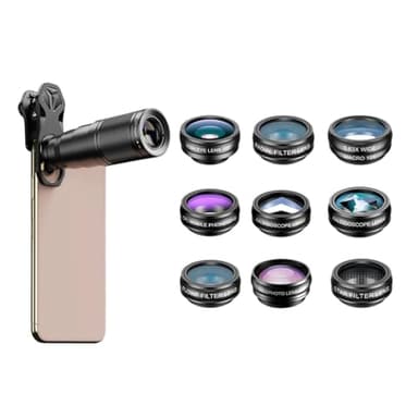 GXGM 10 in 1 Teleobiettivo per Smartphone Set,Zoom per Cellulare, Obiettivo Fisheye+ Grandangolo+Macro 22x Filter per Teleobiettivo per Iphone e la Maggior Parte Degli Smartphone