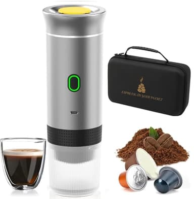 Liwankaqi Macchina per caffè espresso portatile(Modello con custodia protettiva), macchina per espresso elettrica, senza fili, 3 in 1, capsula in polvere per campeggio, viaggi, camper, ufficio