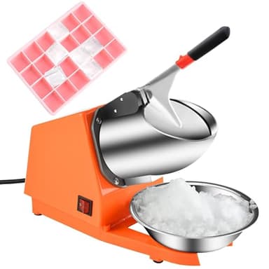 Tritaghiaccio Elettrico 300W,Tritaghiaccio a Doppia Lama,Tritaghiaccio Elettrico Professionale con Ciotola in Acciaio Inossidabile,Acciaio Inossidabile,per Bar e Ristoranti(Arancia)