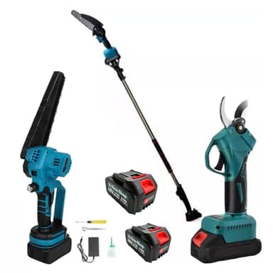 Forbice da Potatura a Batteria, Motosega a Batteria 6 Pollici incluso, + Asta Telescopica 128-248cm, Kit 3 in 1, Cesoie Elettriche per Potatura Giardino Rami Arbusti Vigneto DE ROSA SHOP